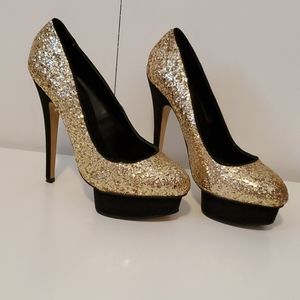 ALDO Glittery Gold and Black Platform Pumps